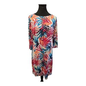 Simply Styled Multicolor Leaf Pattern Dress Medium